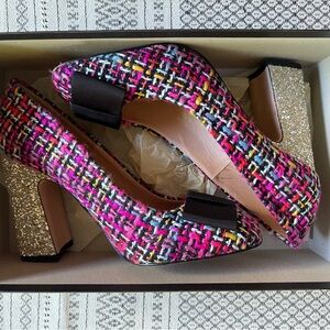 J. Crew Multicolor Tweed Heels with Glitter Block